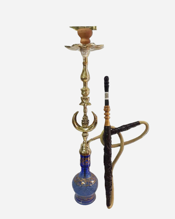 Traditionelle Shisha Elmas 701 Messing – 100 cm handgefertigte türkische Wasserpfeife mit Stern-und-Mond-Verzierung